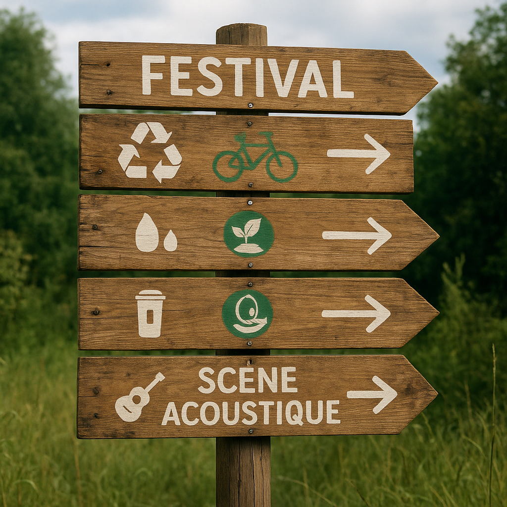 Signalétique environnementale sur un site de festival
